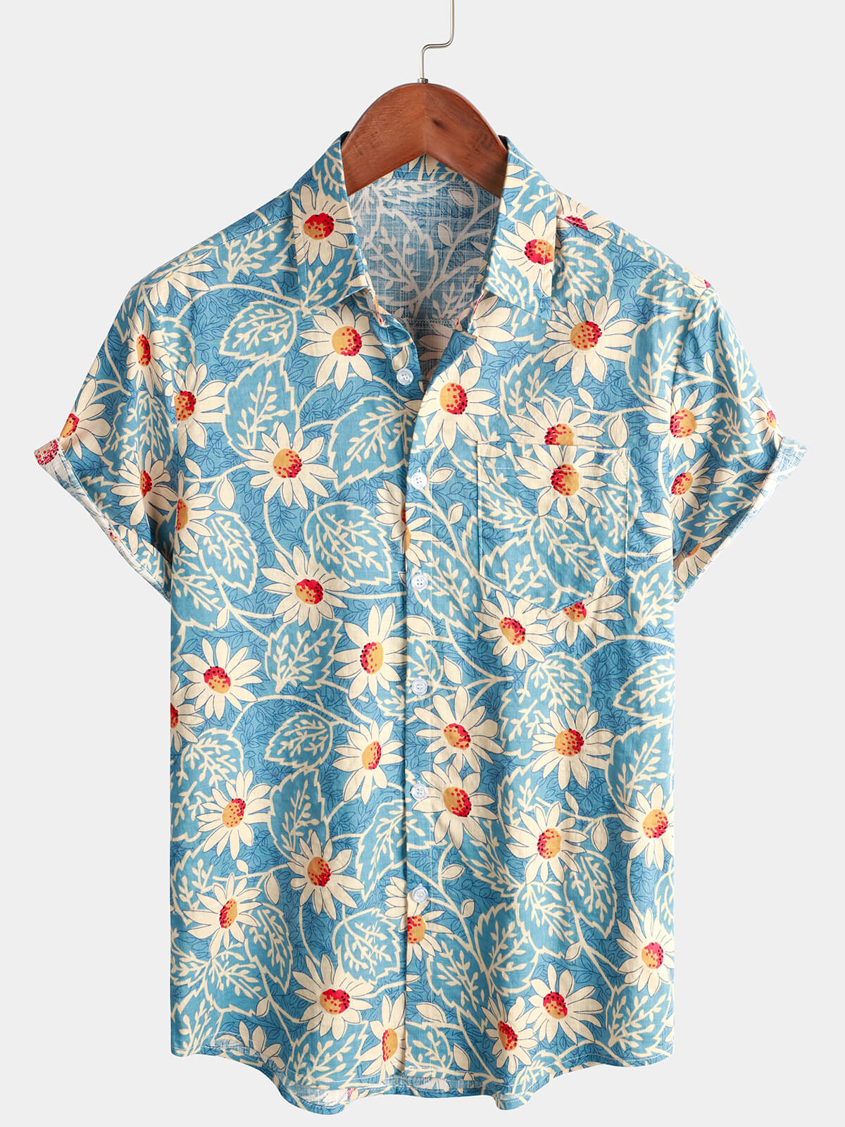 Men's floral cotton short sleeve shirt
