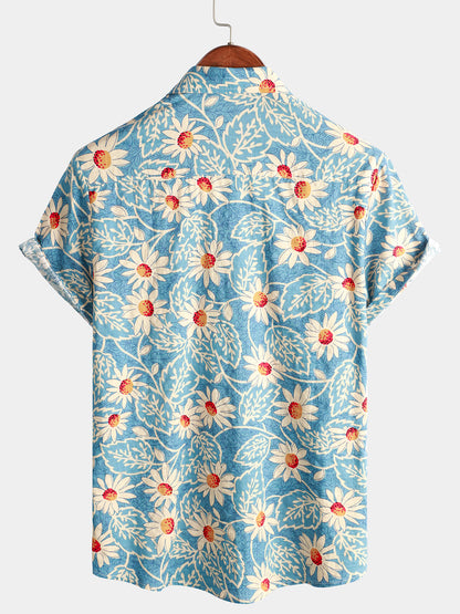 Men's floral cotton short sleeve shirt